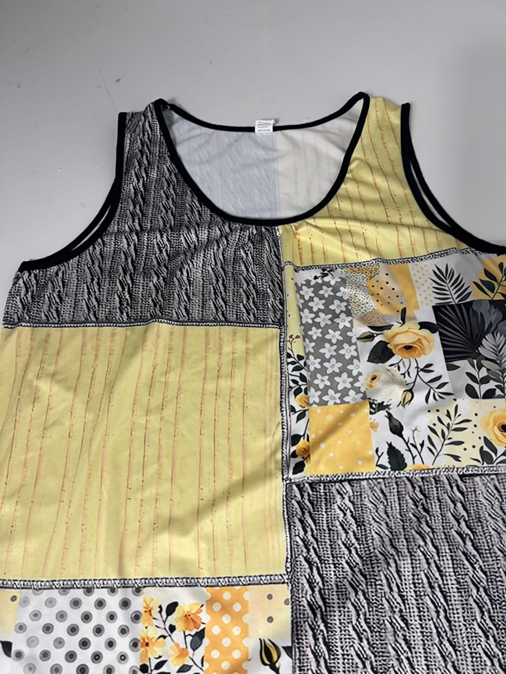 Chaos Monkey 1XL Yellow Black Patchwork Style Sleeveless Tank Top - Picture 4 of 6